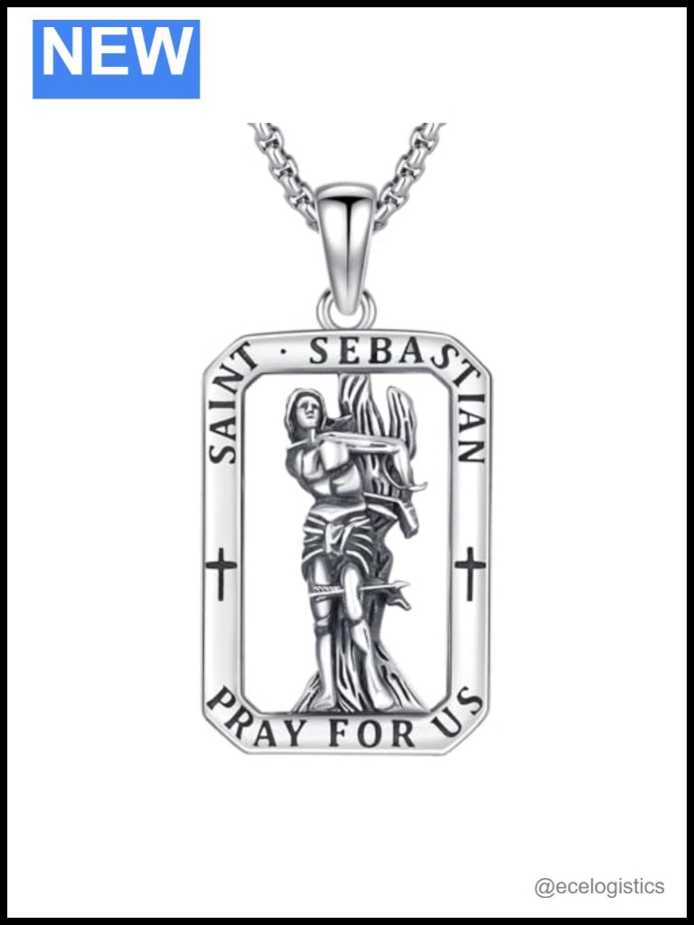 St Sebastian 925 Sterling Silver Saint Medal Pendant Necklace
